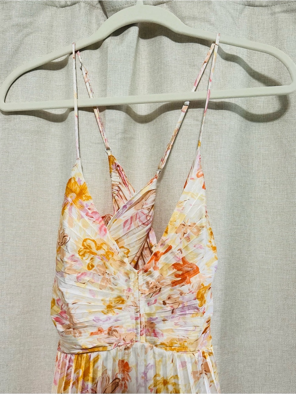 Astr Floral Pleated Spaghetti-Strap Mini Dress in Cream, Orange & Pink - Picture 4 of 6